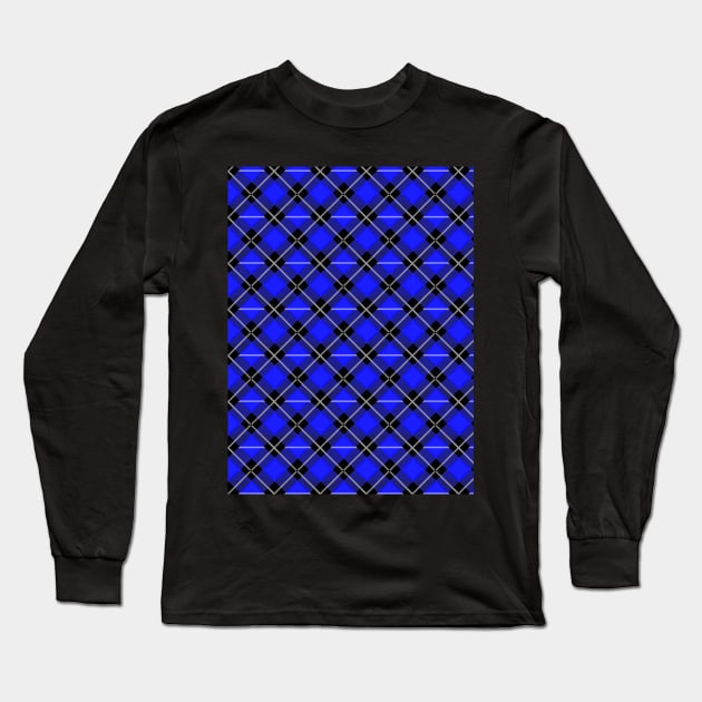 Diagonal Blue and Black Flannel-Plaid Pattern Long Sleeve T-Shirt by Design_Lawrence
